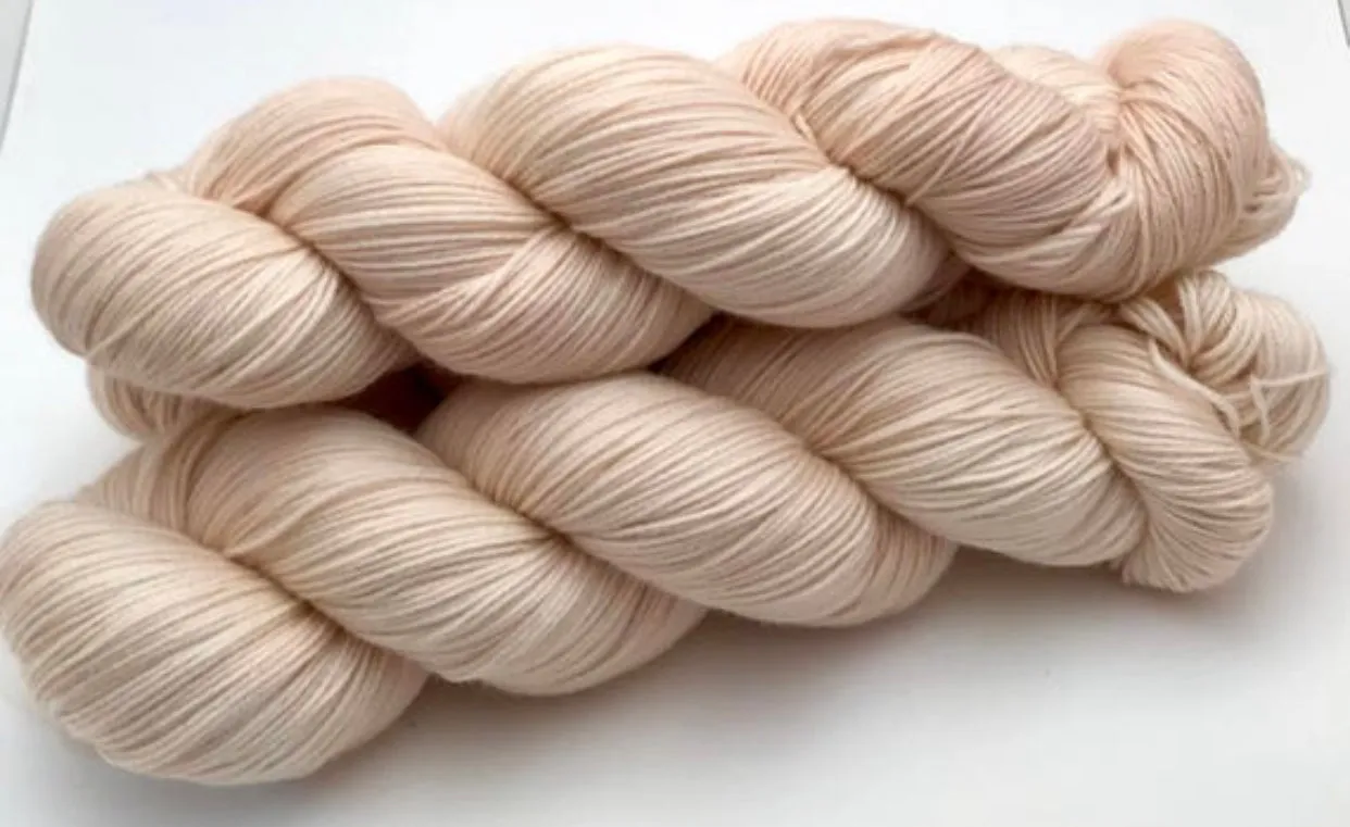 Hand Dyed Yarn "Nanny’s Linen" Tan Ecru Ivory Blush Beige Pale Merino Fingering Superwash 438yds 100g