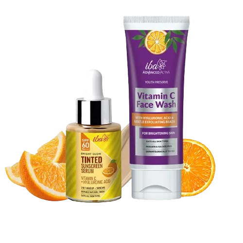 Iba Bright Glow Tinted Sunscreen Serum SPF 60 PA   Vitamin C Facewash Combo