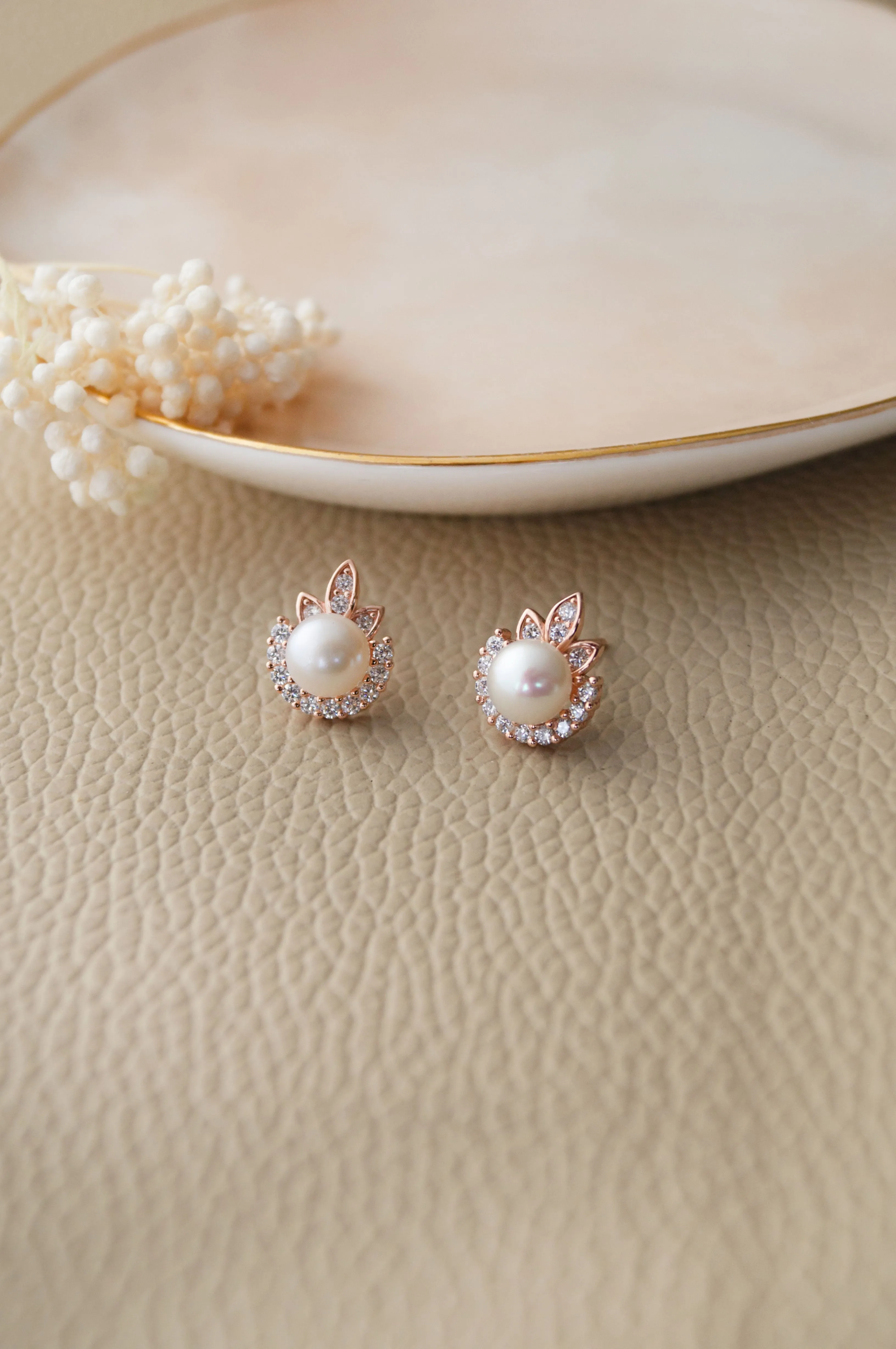 Pearly Dewdrop Rose Gold Plated Sterling Silver Pendant Set