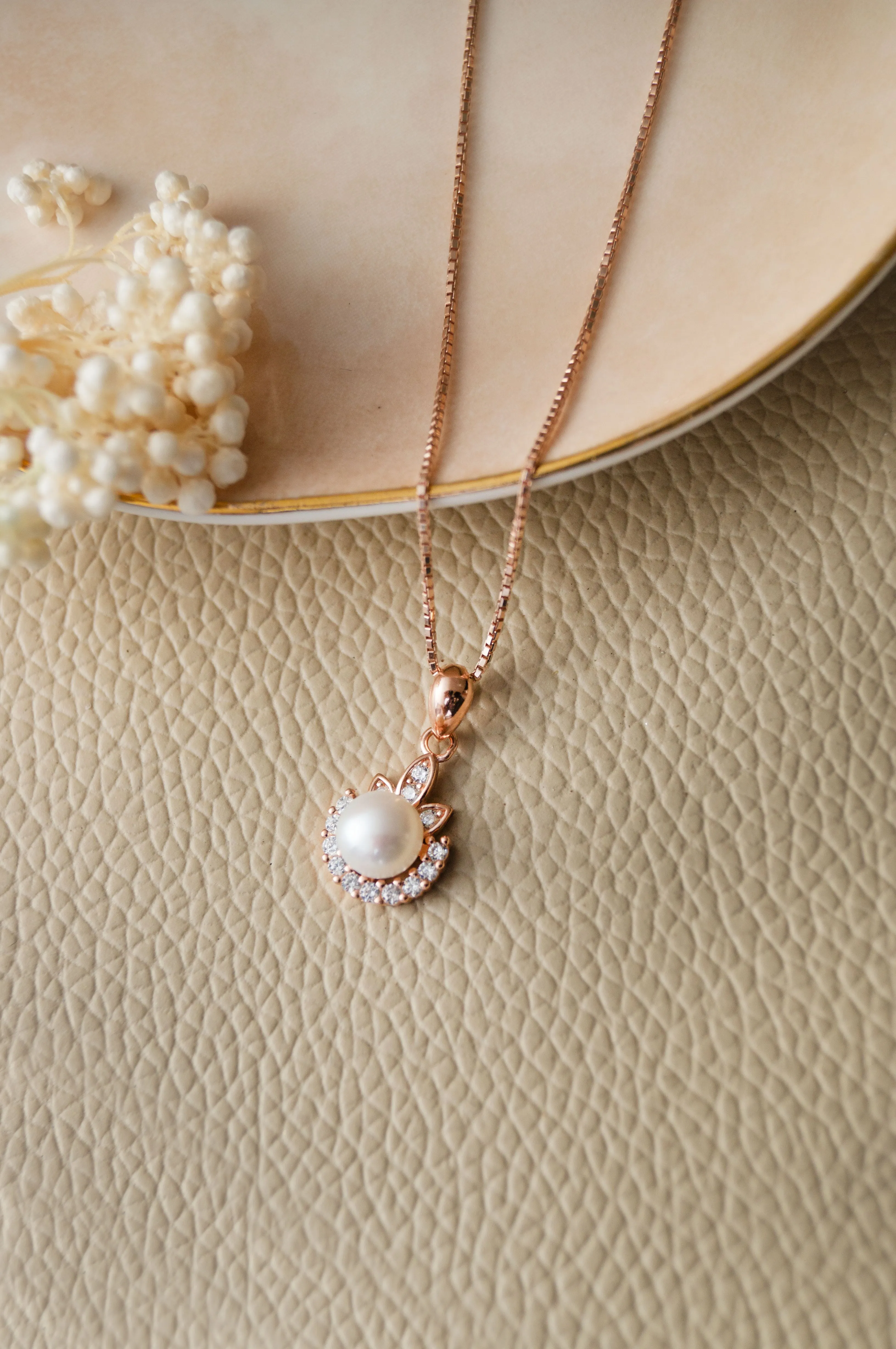 Pearly Dewdrop Rose Gold Plated Sterling Silver Pendant Set