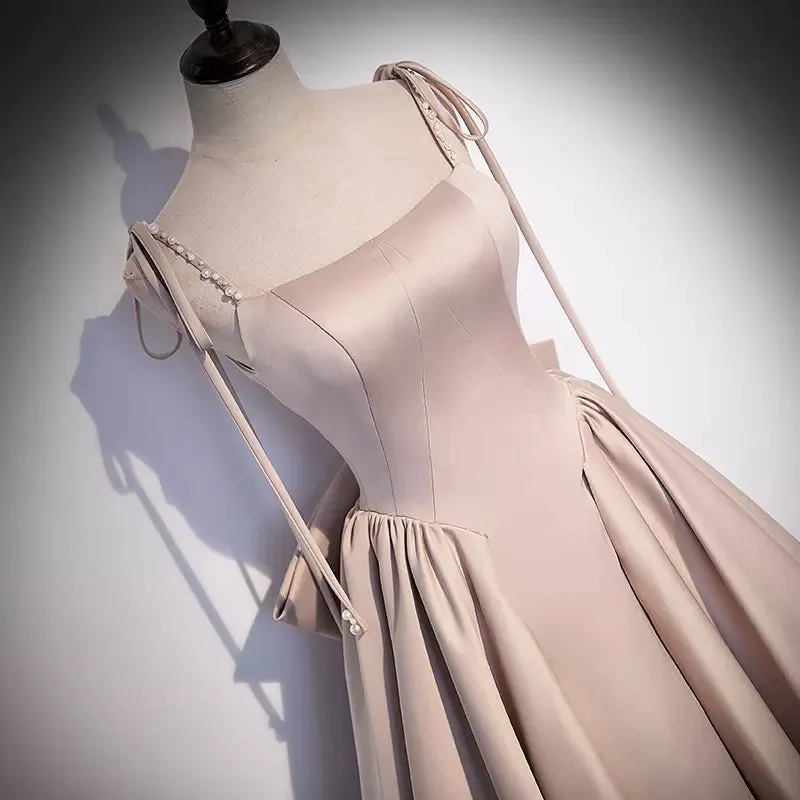 Pink Satin Long Prom Dresses, Pink Long Satin Formal Evening Dresses