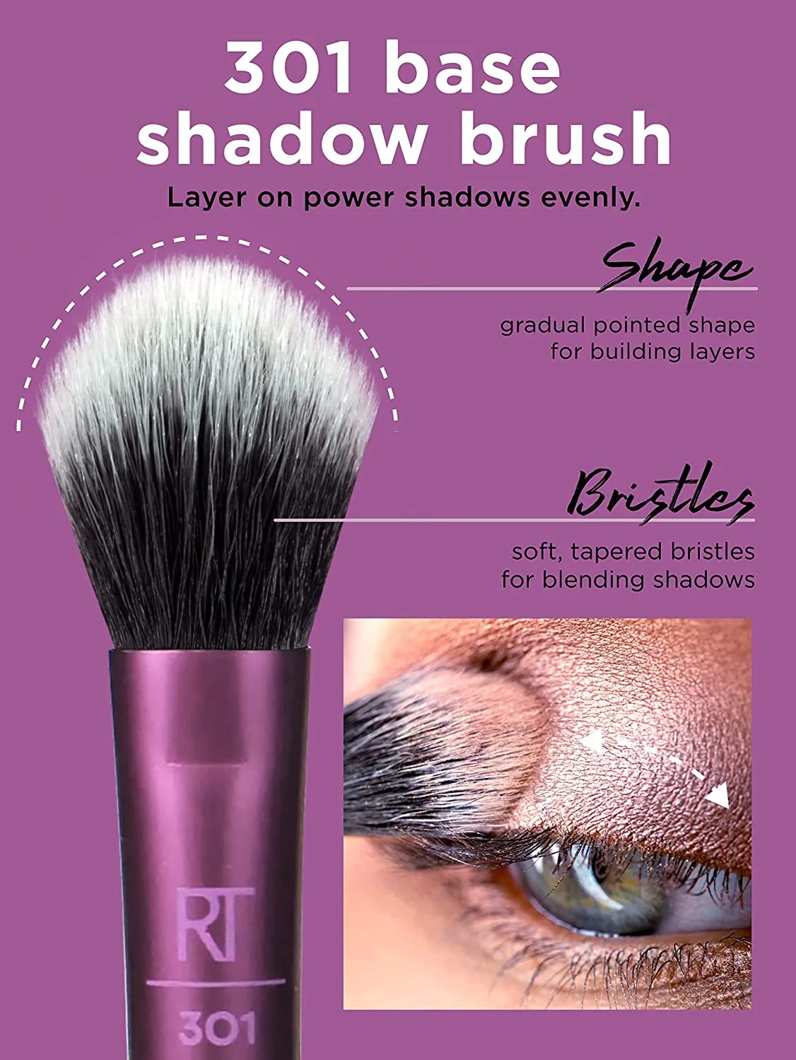 Real Techniques Eye Shade &amp; Blend Makeup Brush Trio, For Layering Powder Shadows Evenly, Shaping &amp; Grooming Brows, Defined Makeup Look, 3 Count