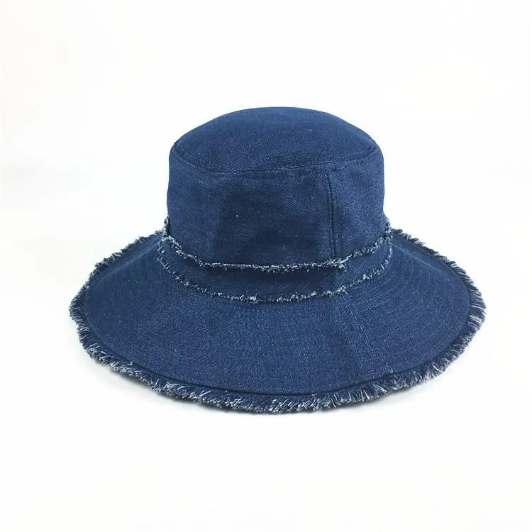 Women Denim Old Shabby Sunshade Bucket Hat Outdoor Sunscreen Big Visor Hat Floppy Hat