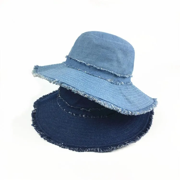 Women Denim Old Shabby Sunshade Bucket Hat Outdoor Sunscreen Big Visor Hat Floppy Hat