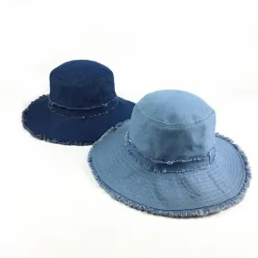 Women Denim Old Shabby Sunshade Bucket Hat Outdoor Sunscreen Big Visor Hat Floppy Hat