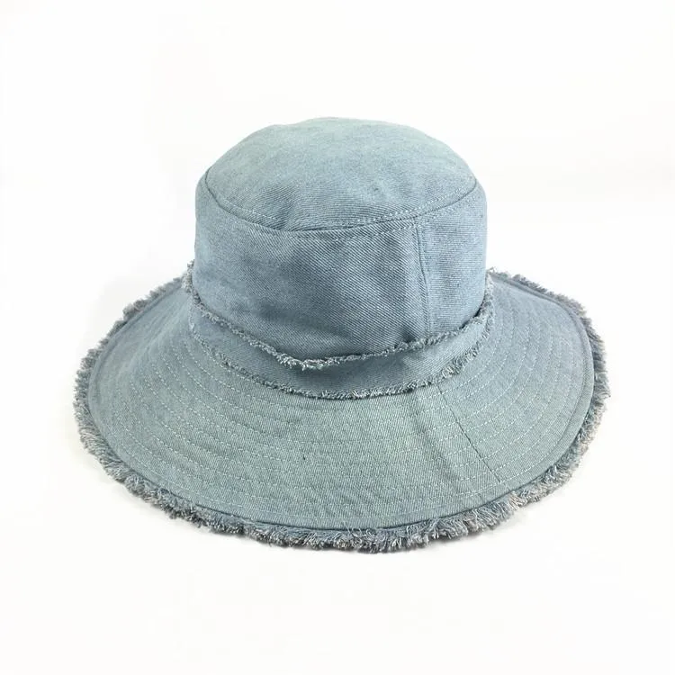 Women Denim Old Shabby Sunshade Bucket Hat Outdoor Sunscreen Big Visor Hat Floppy Hat